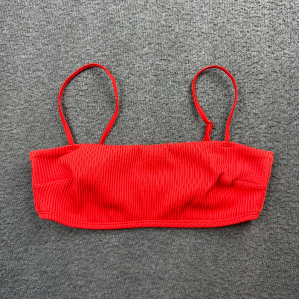 Hollister Bikini Top Women's Size M Red Ribbed Bandeau‎ Adjustable Straps